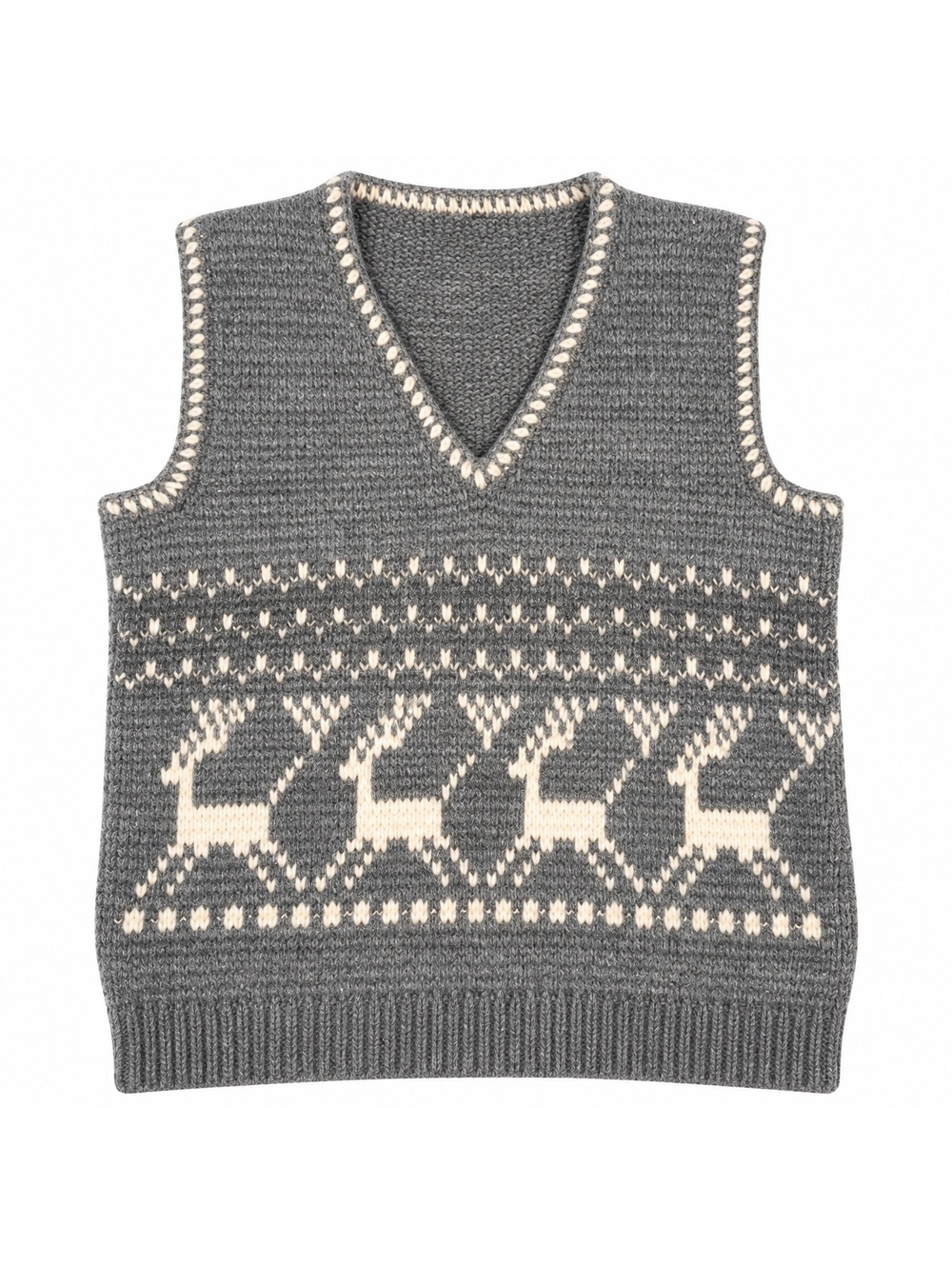 Handmade 100% Natural Wool Sweater Vest Reindeer Nordic Fair Isle Women’s M